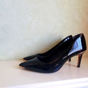 Ted Baker patent leather pump rose gold accents